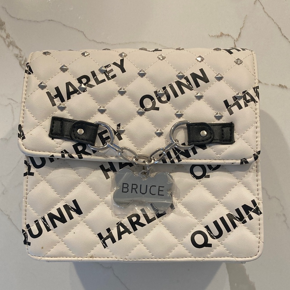 Harley Quinn White Studded Convertible Mini Backpack with “Bruce” Tag